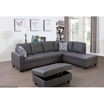 Wide Faux Leather Sofa & Chaise with Ottoman I814063