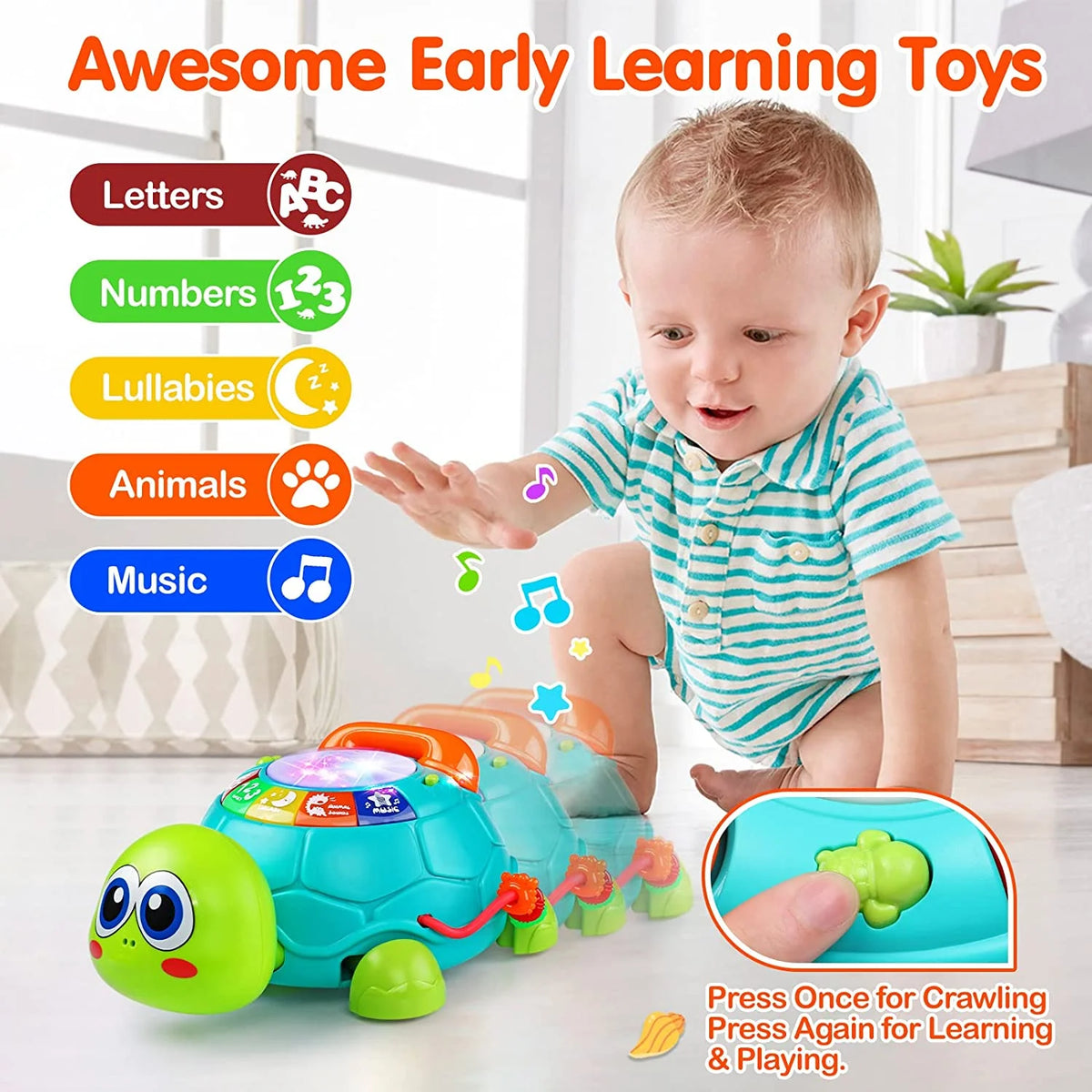 Musical Turtle Baby Toys with Letters Numbers Phone U526