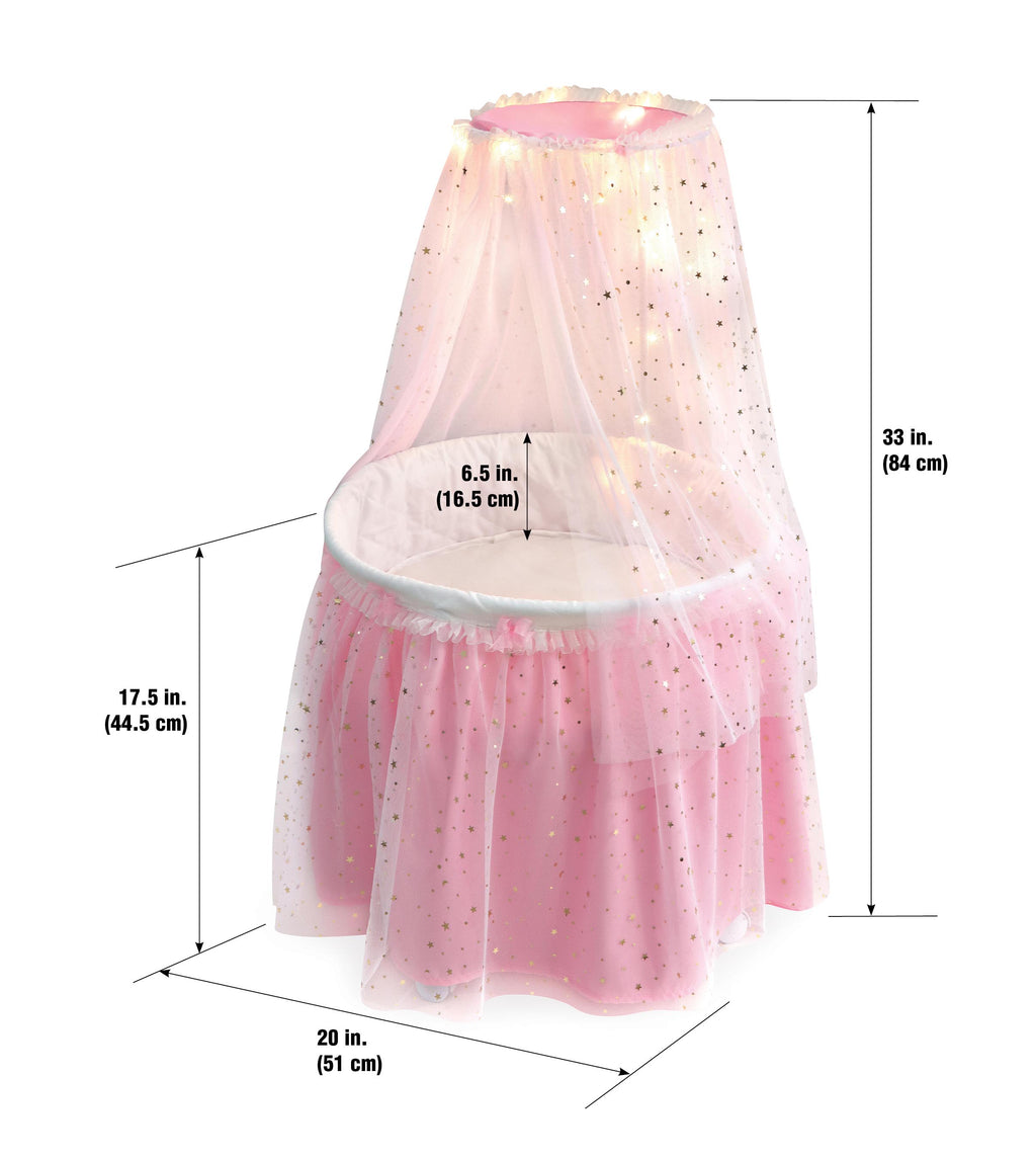 Pink Doll Bassinet with Canopy and Lights for 18 inch Dolls I38420