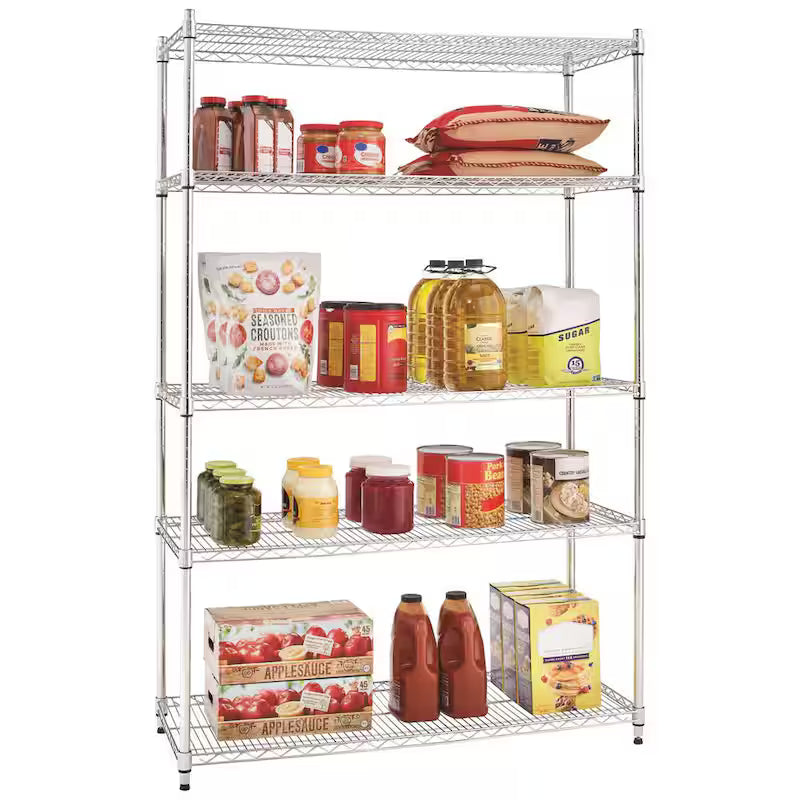 5-Tier Heavy Duty Steel Wire Shelving Unit in Chrome Q850