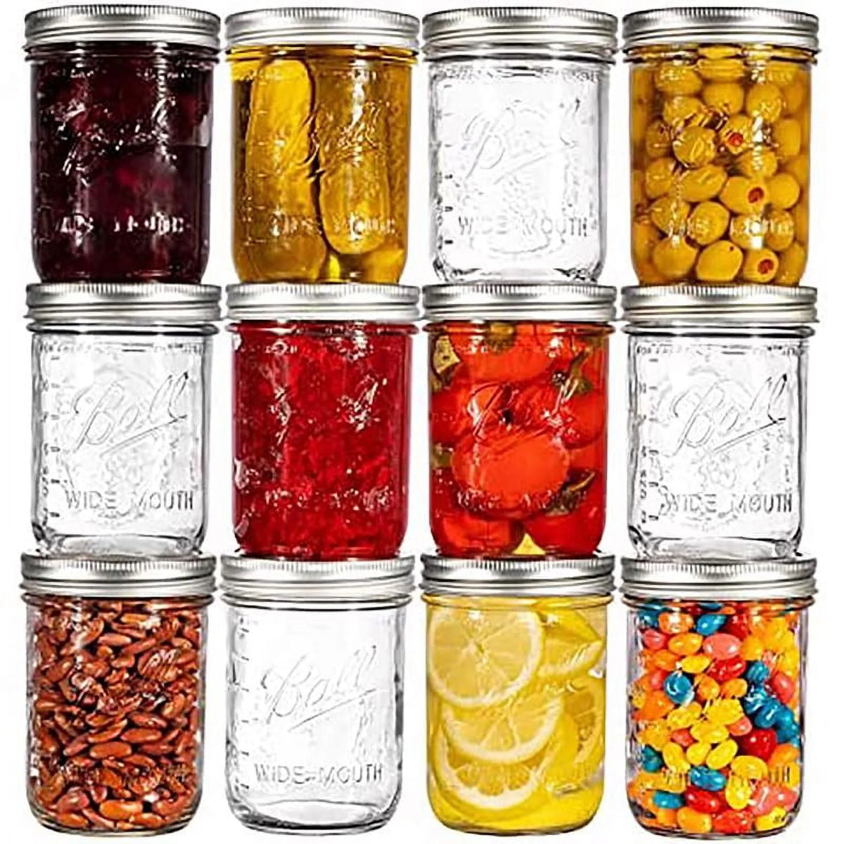 Glass Mason Jars with Lids & Bands, Wide Mouth, Clear, 16 oz, 12 Count P63749