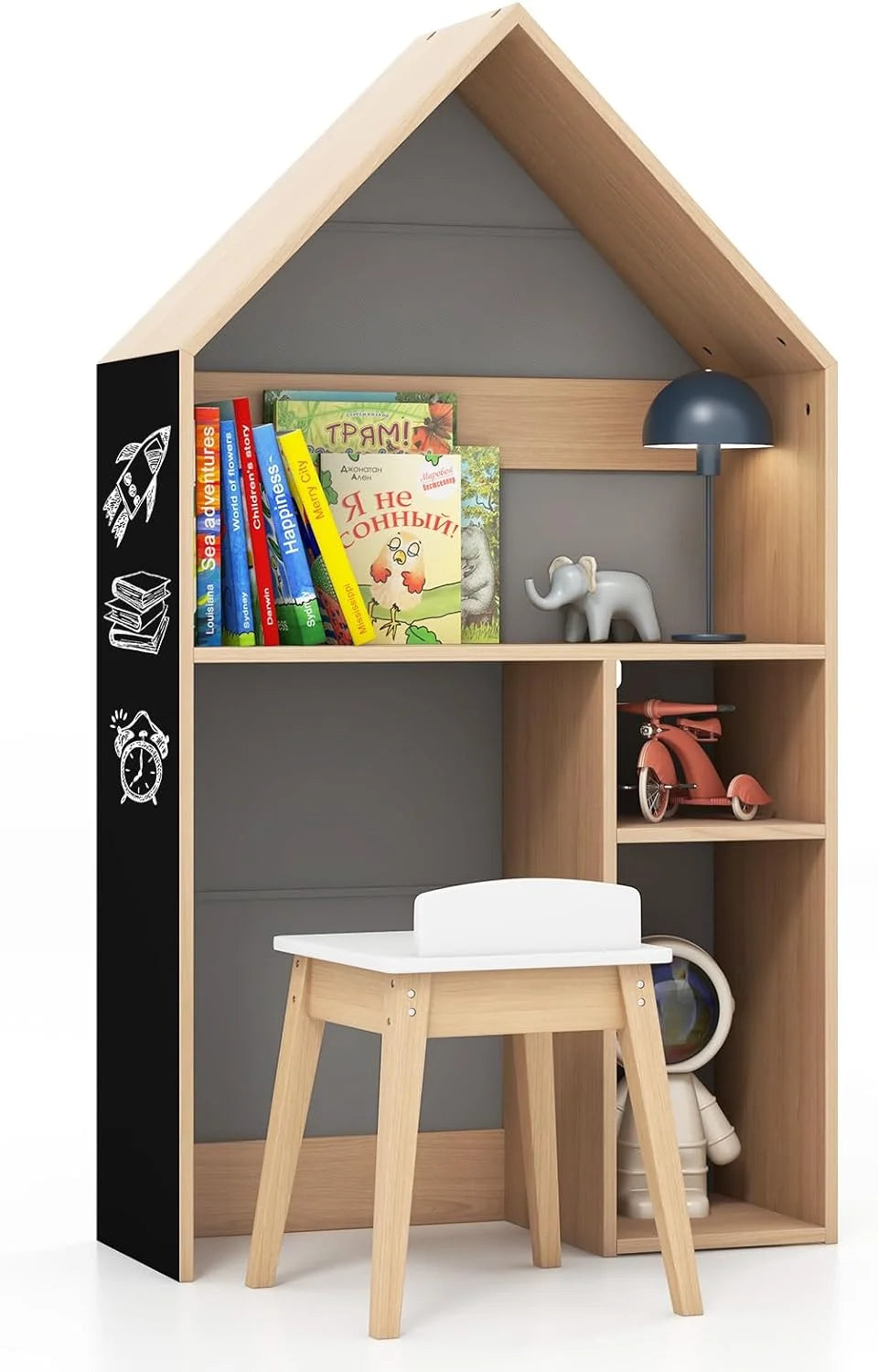 Kids Grey 2-in-1 Wooden Table and Chair Set with Blackboard U2577