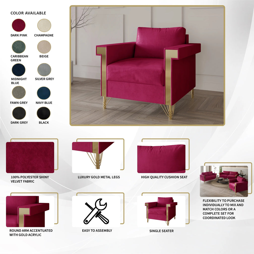Beige Velvet Upholstered Armchair L4904