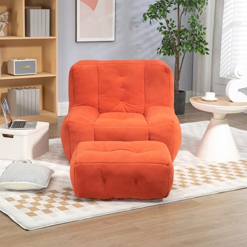 White Microfiber Memory Foam Bean Bag Chair with Footstool I131785