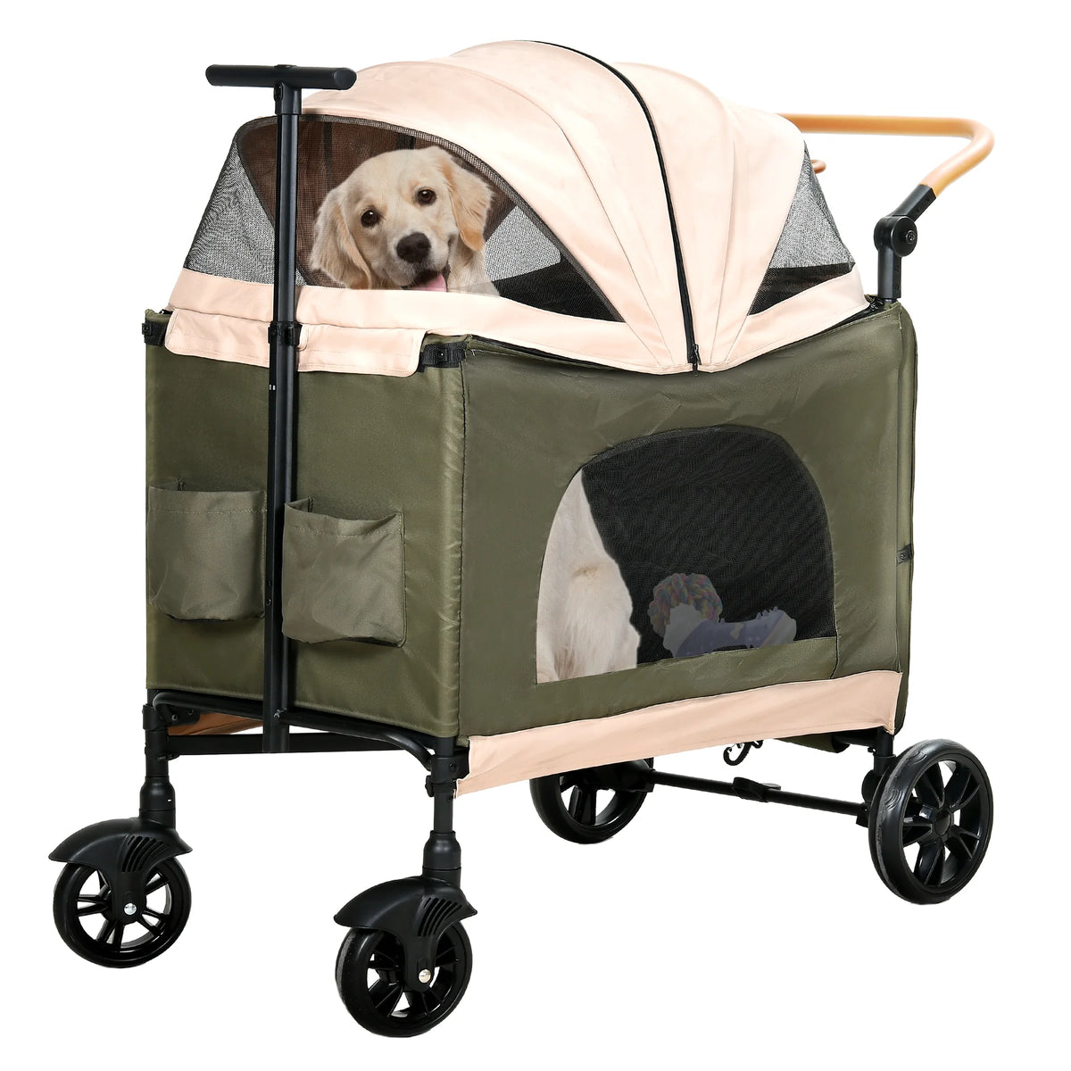 Foldable 4 Wheels Dog Stroller with Storage Basket X893