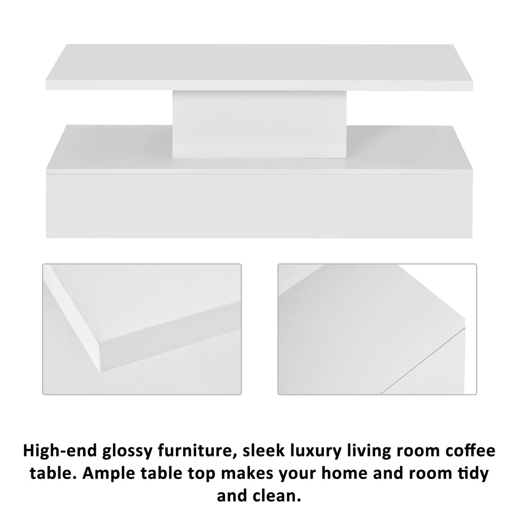 White Coffee Table with LED Lighting and Remote Control F2823