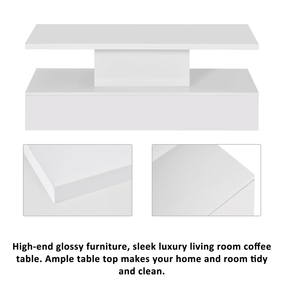 White Coffee Table with LED Lighting and Remote Control F2823