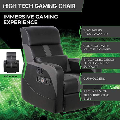 Black Recliner Gaming Chair with Bluetooth Audio System and Footrest K9289