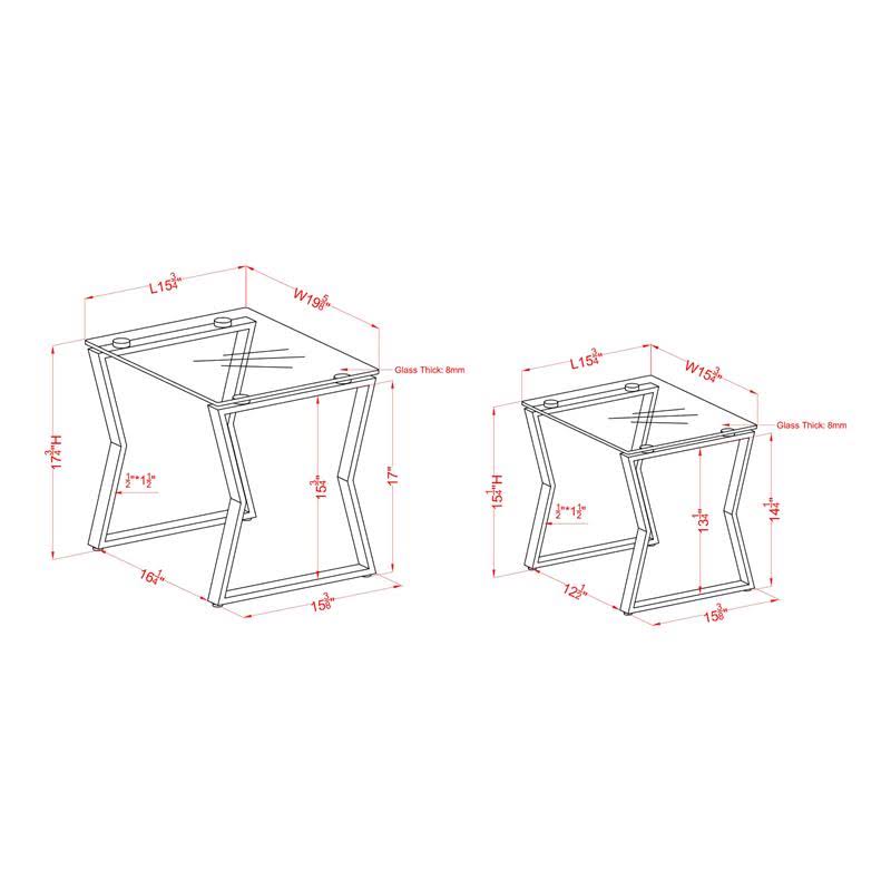 2-Piece Glass Top Nesting Table in Gold L906
