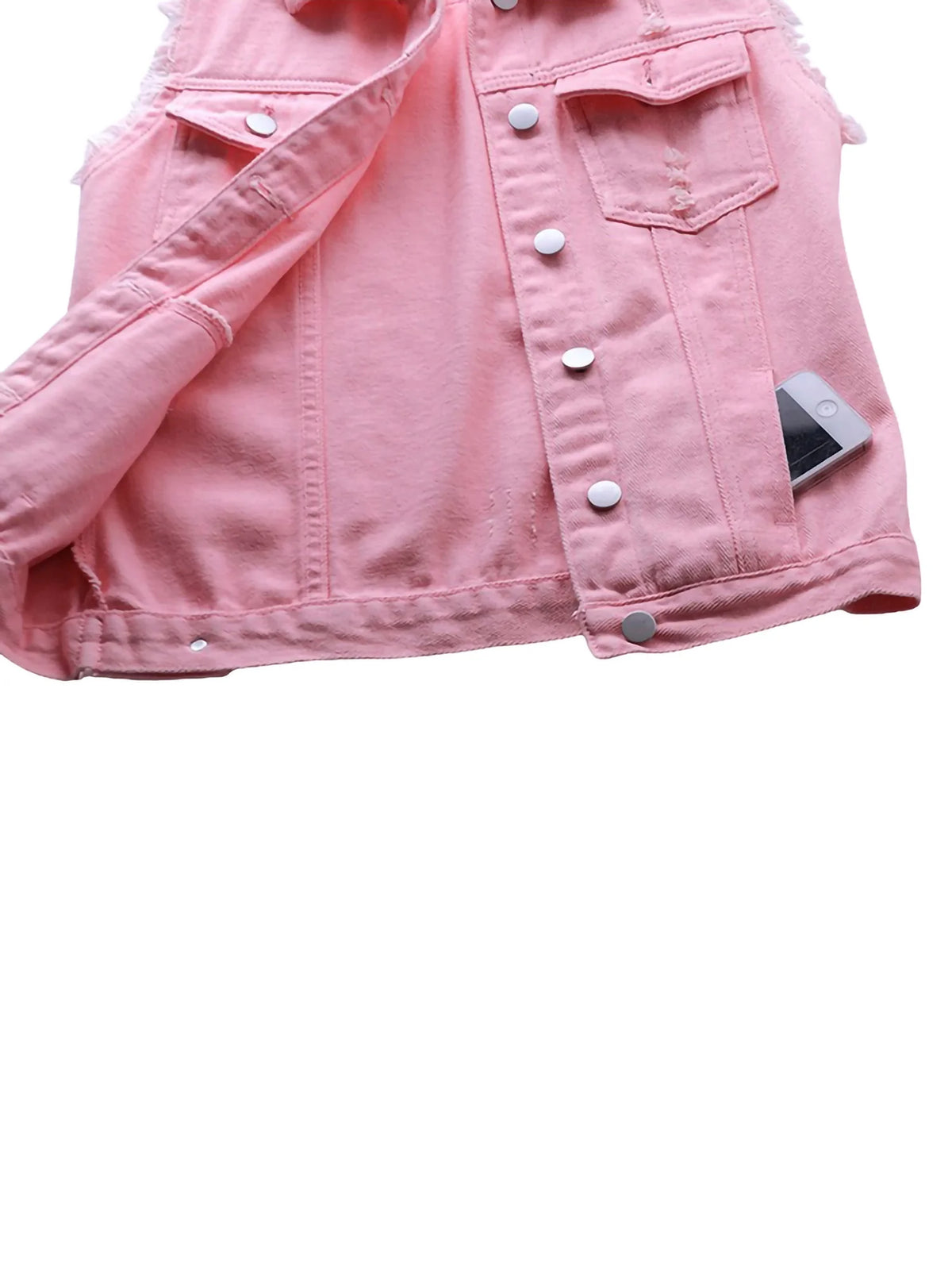 Plus Size Crop Distressed Jean Vest Jackets With Pockets R777425