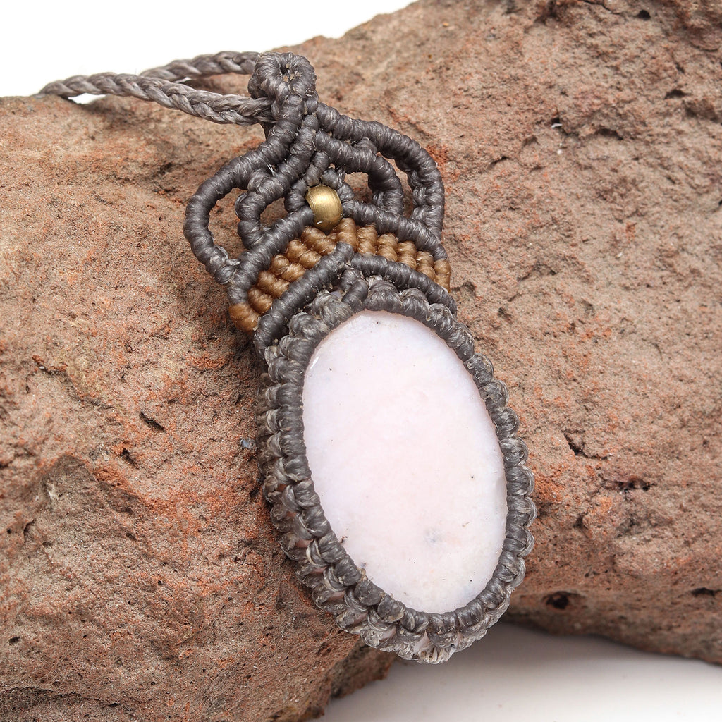 Macrame Pink Opal Gemstone Handmade Necklace K385372