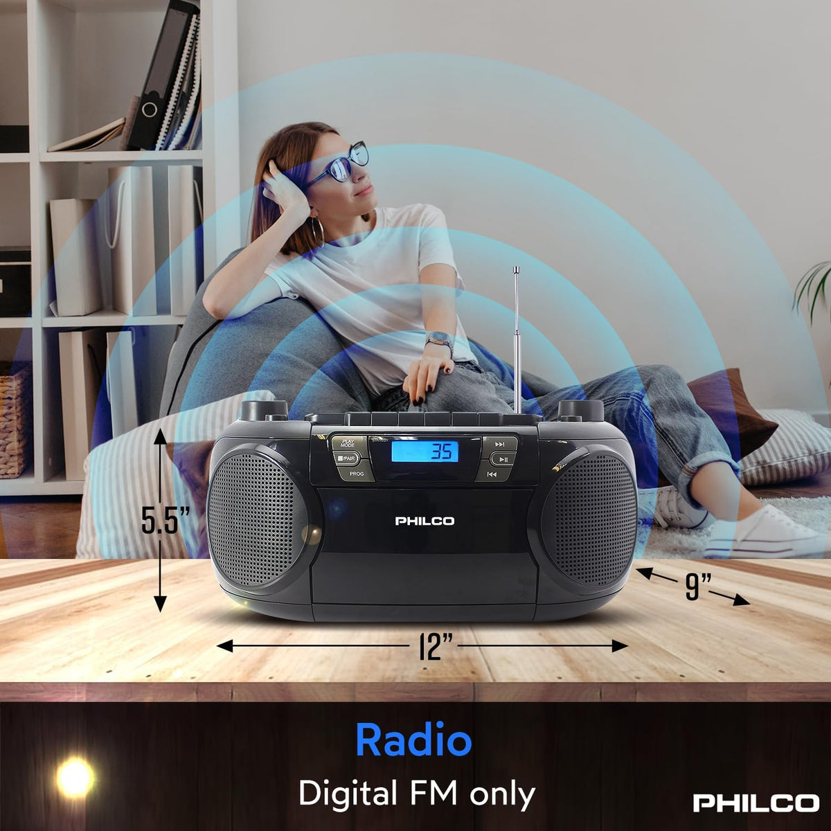 Bluetooth CD Boombox with Cassette, MP3 CD USB Playback, 12 watts J4212