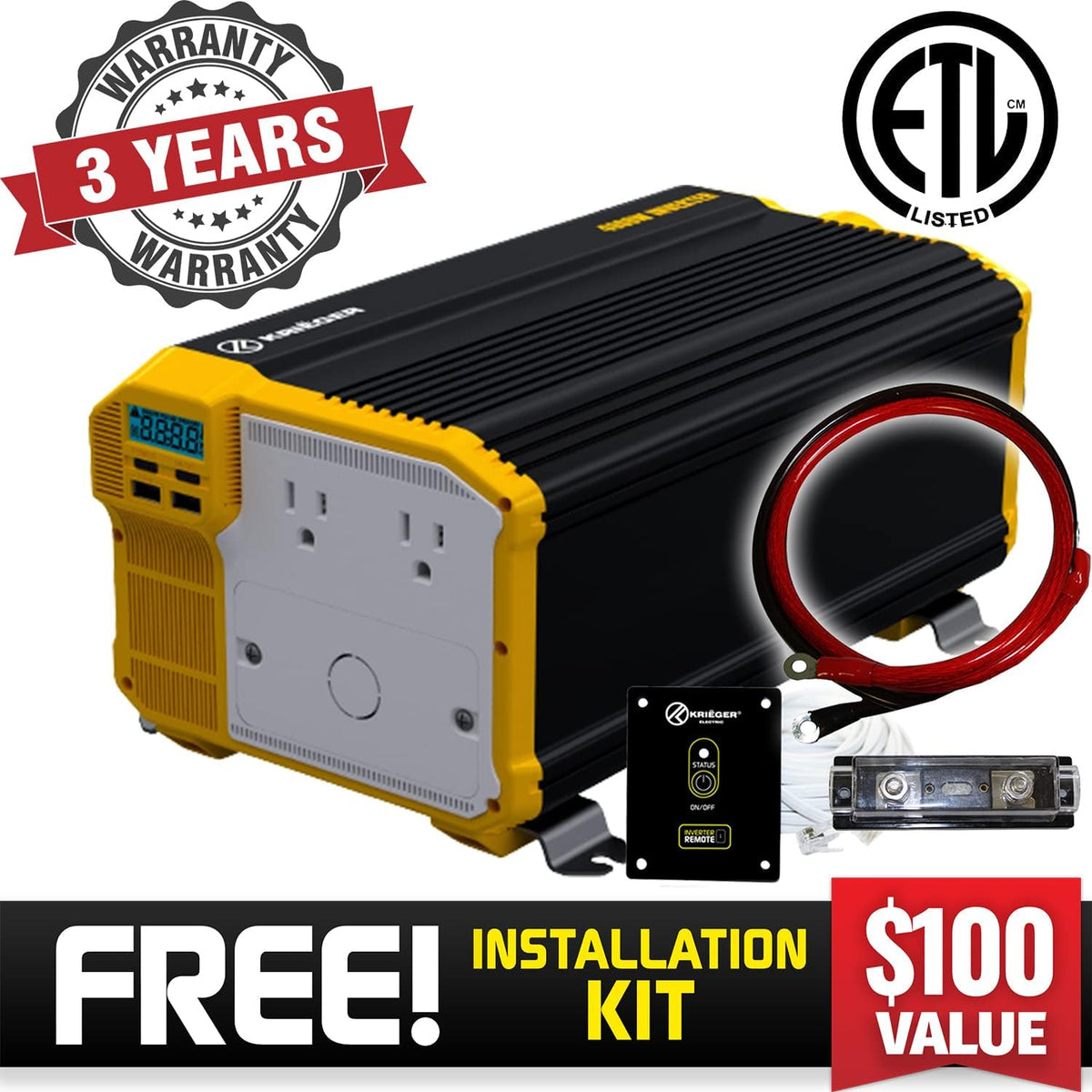 2000 Watt 12V Pure Sine Power Inverter Dual USB & AC Outlets M7015