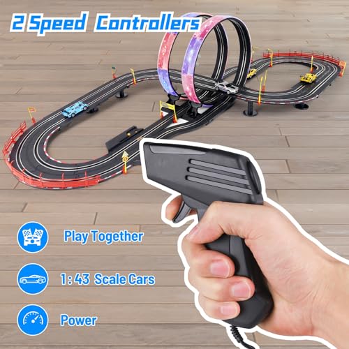 23ft Battery Powered Electric Slot Car Race Track Set with 4 Slot Cars W15153