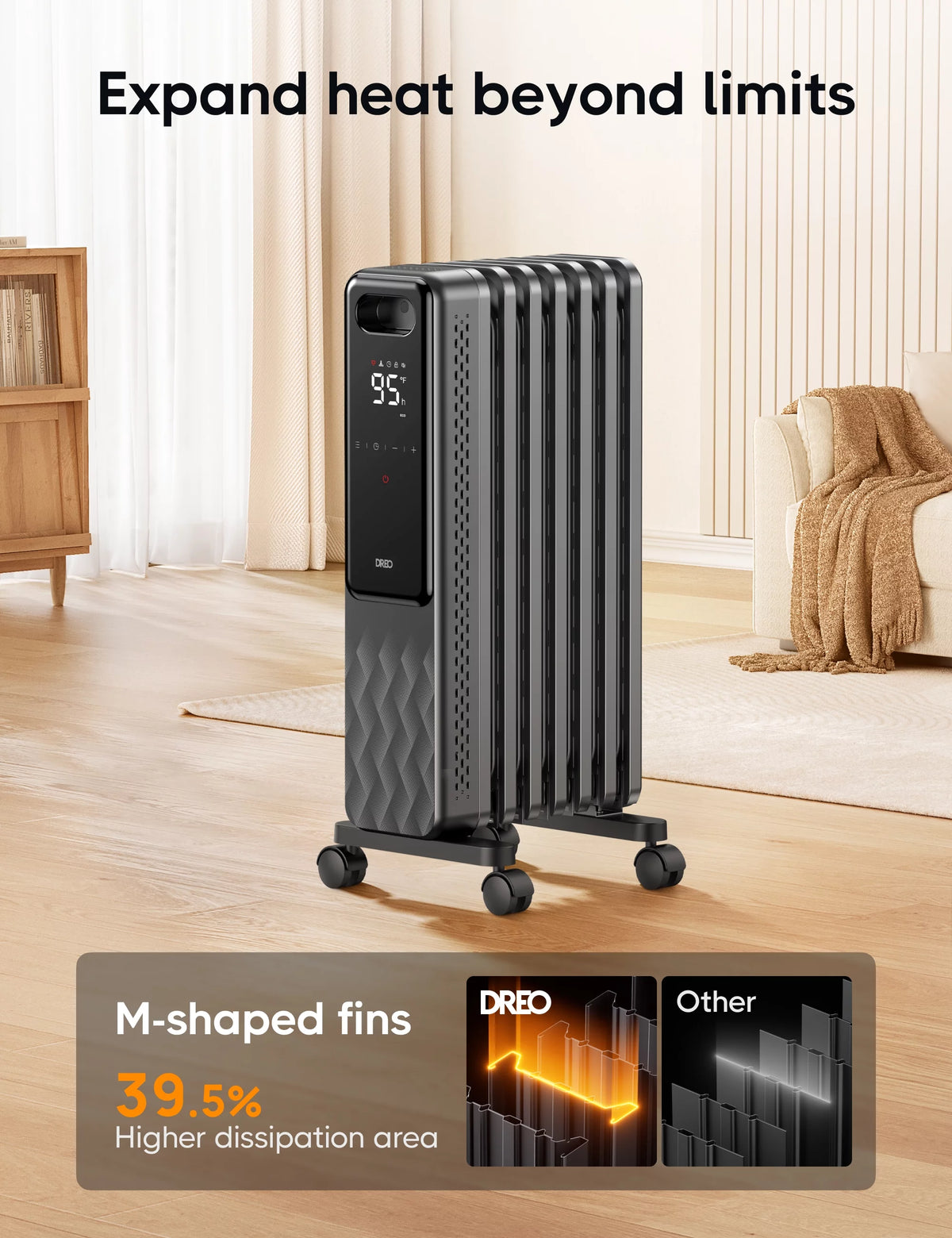 1500W Oil Filled Radiator Heater with Remote F7225