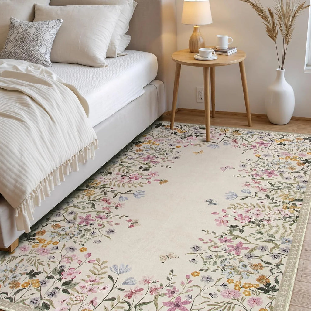 Green Floral 4x6 Washable Low-Pile Area Rug G46025