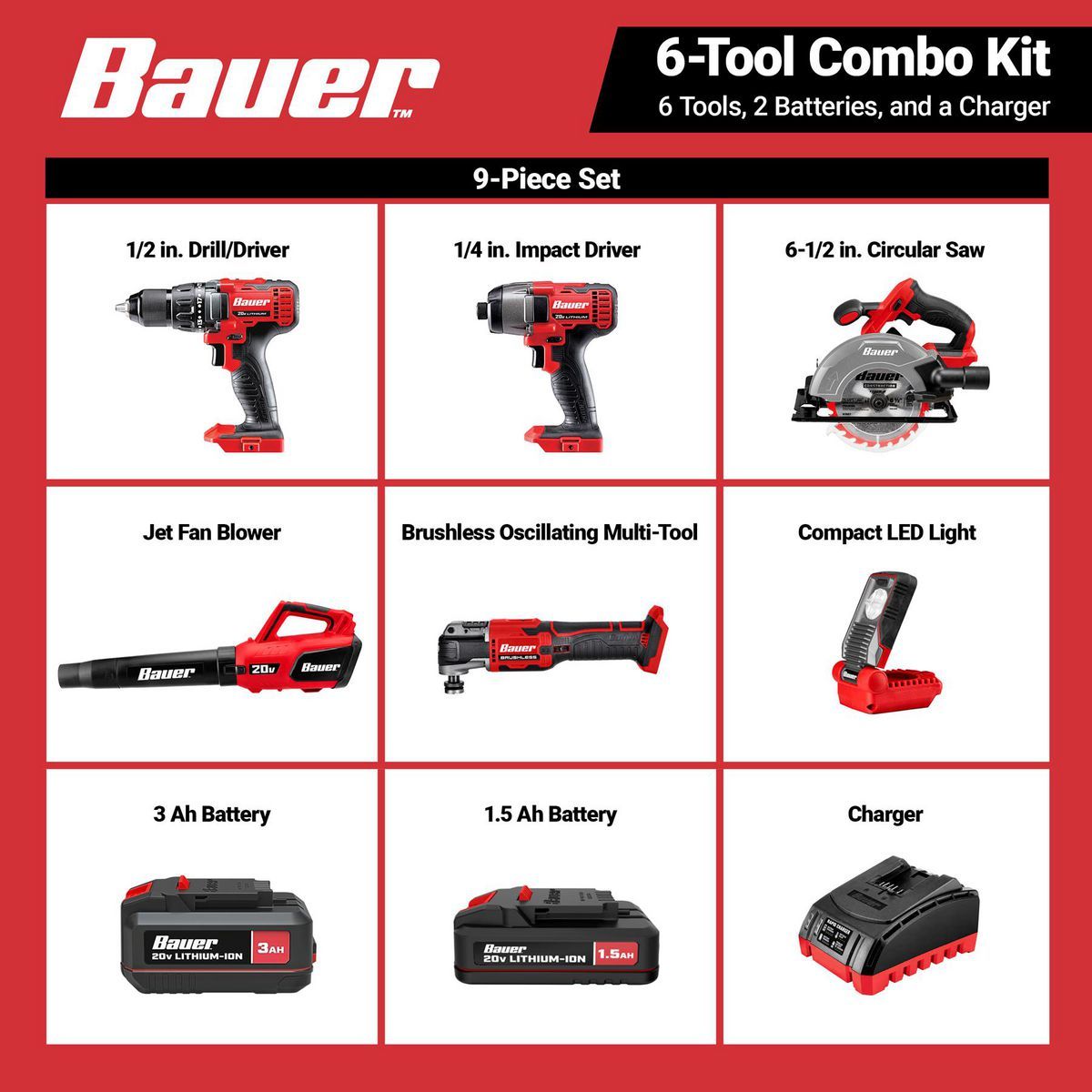 20V Cordless 6-Tool Combo Kit with Battery and Charger L628112