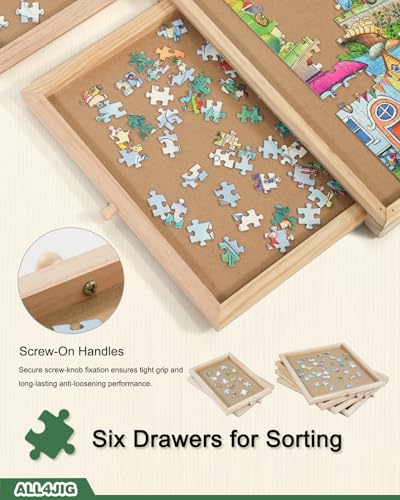 2000 Pieces Rotating Wooden Puzzle Board with 6 Drawers and Cover H8073