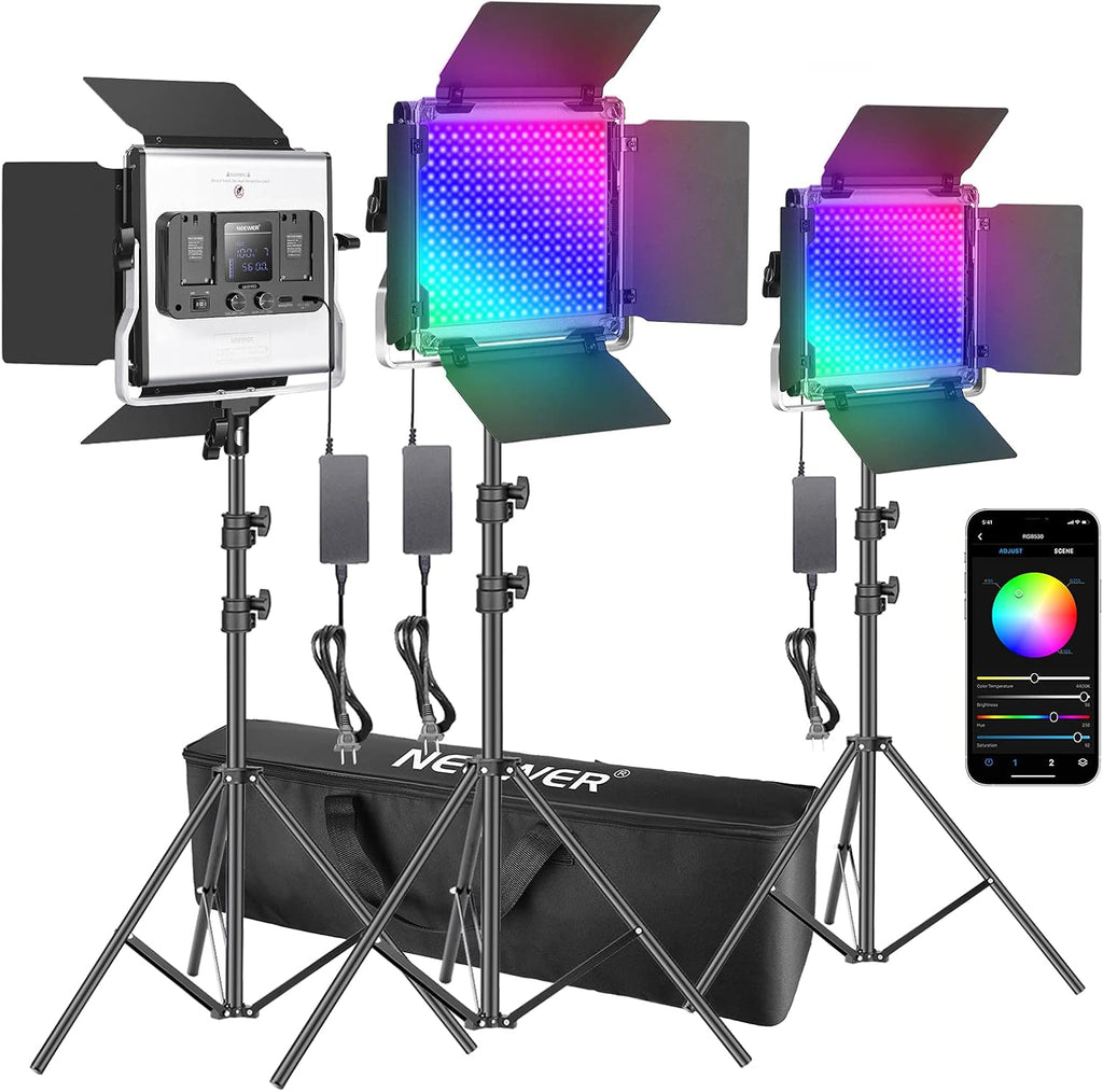 3 Packs RGB LED Light with Stands and Bag W323