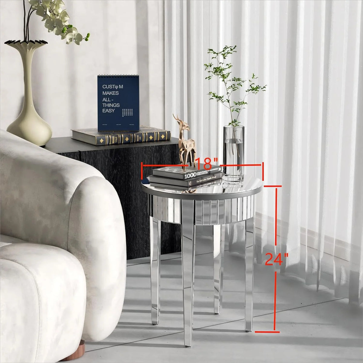 Round Mirrored End Table 17.7 inches Beveled Glass A7337