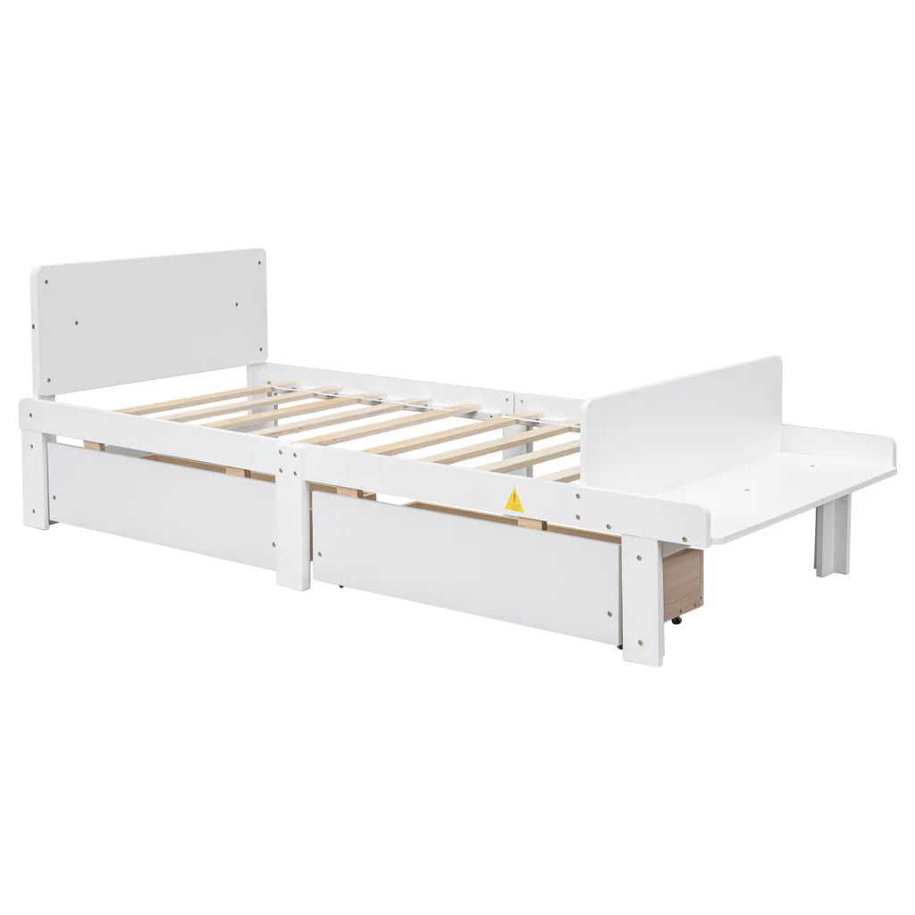 White Twin Size Wood Platform Bed Frame with 2 Storage Drawers K607