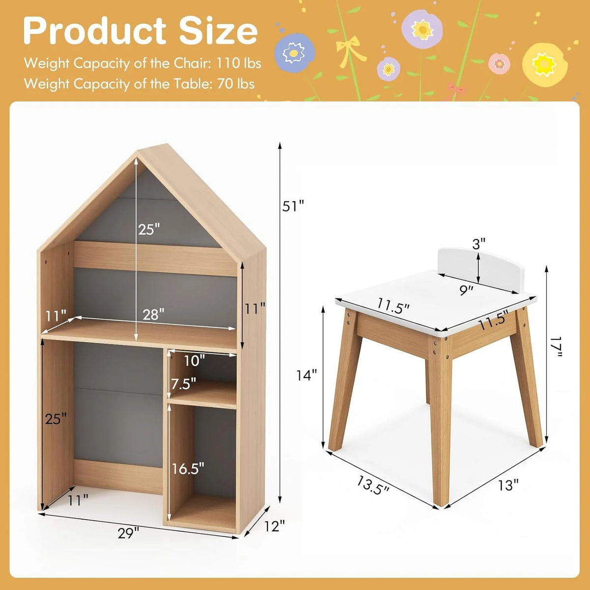 Kids Grey 2-in-1 Wooden Table and Chair Set with Blackboard U2577