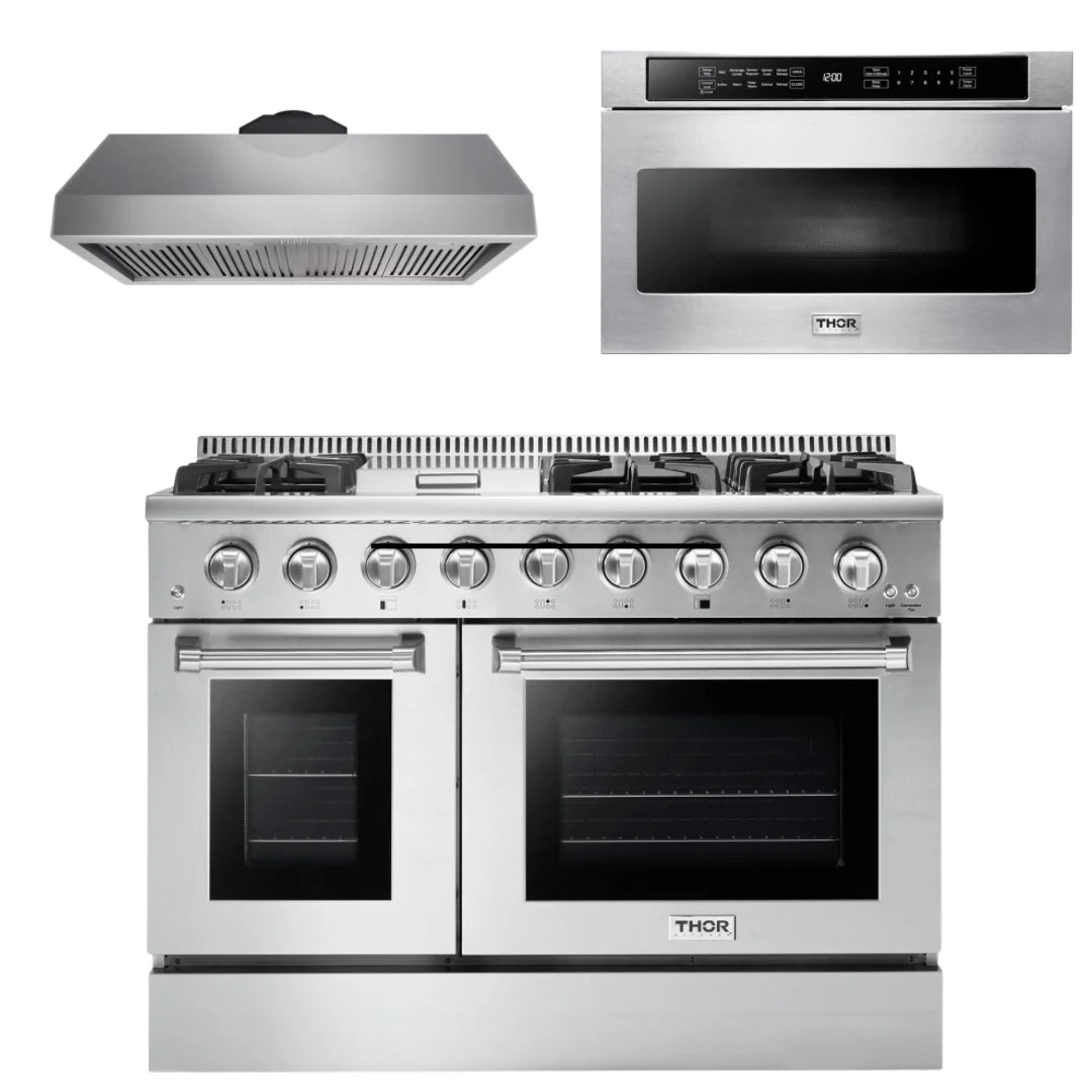 48 Dual Fuel Range, Range Hood, Microwave D6153