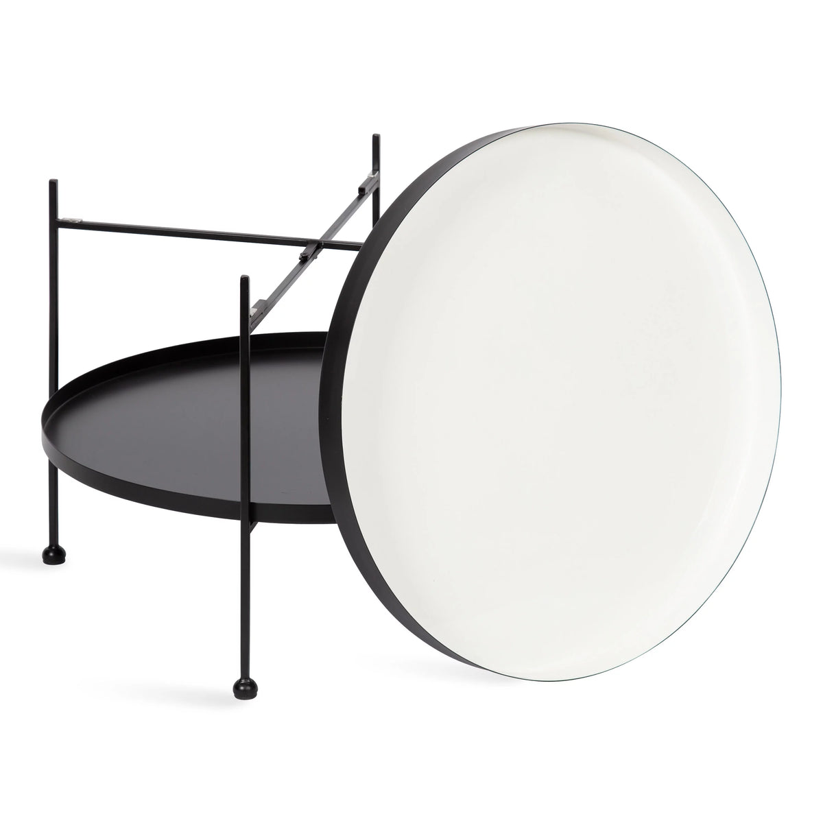 26 Inch White and Black Round Metal Coffee Table A334