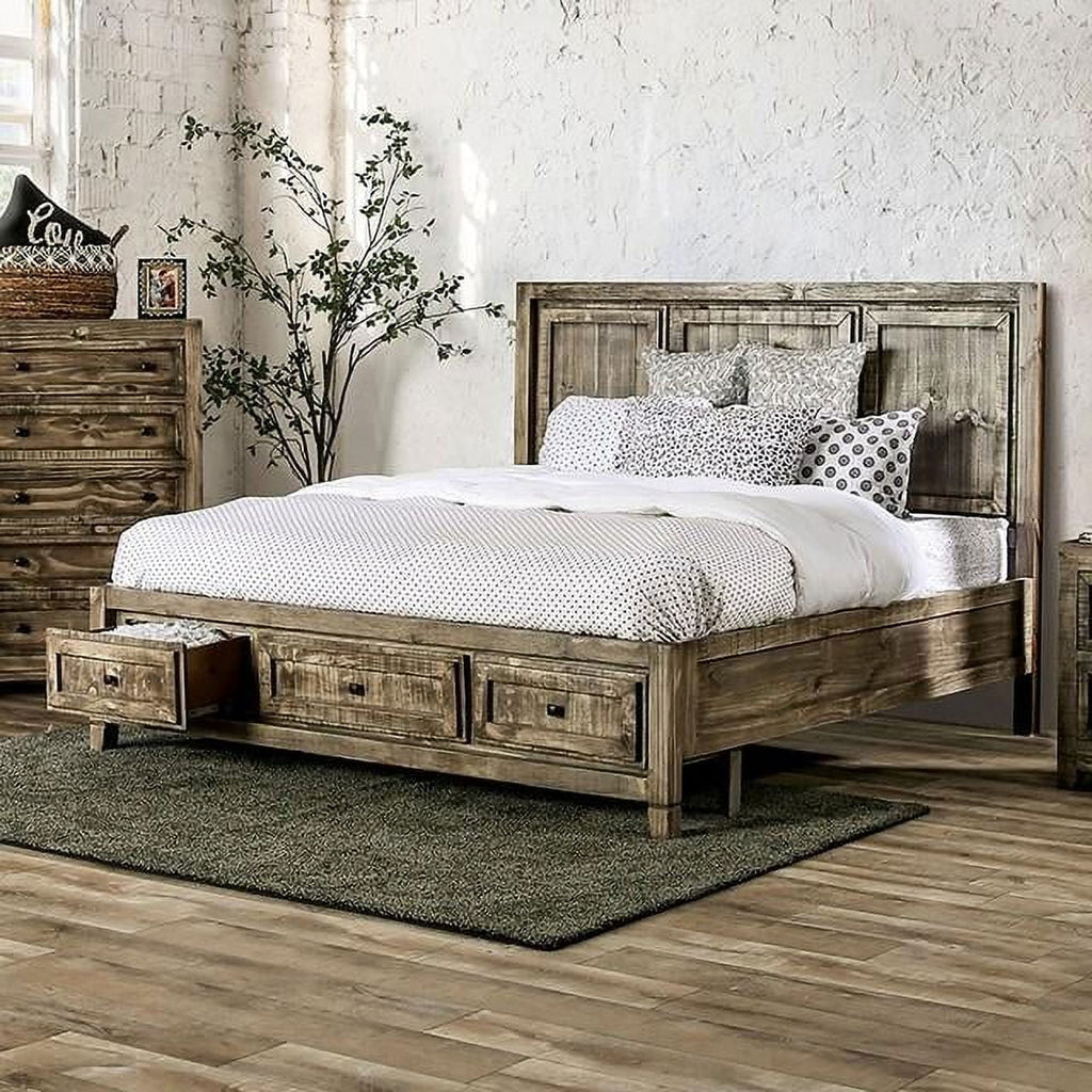 Ash Brown Solid Wood King Bedroom Set 3pcs M4639