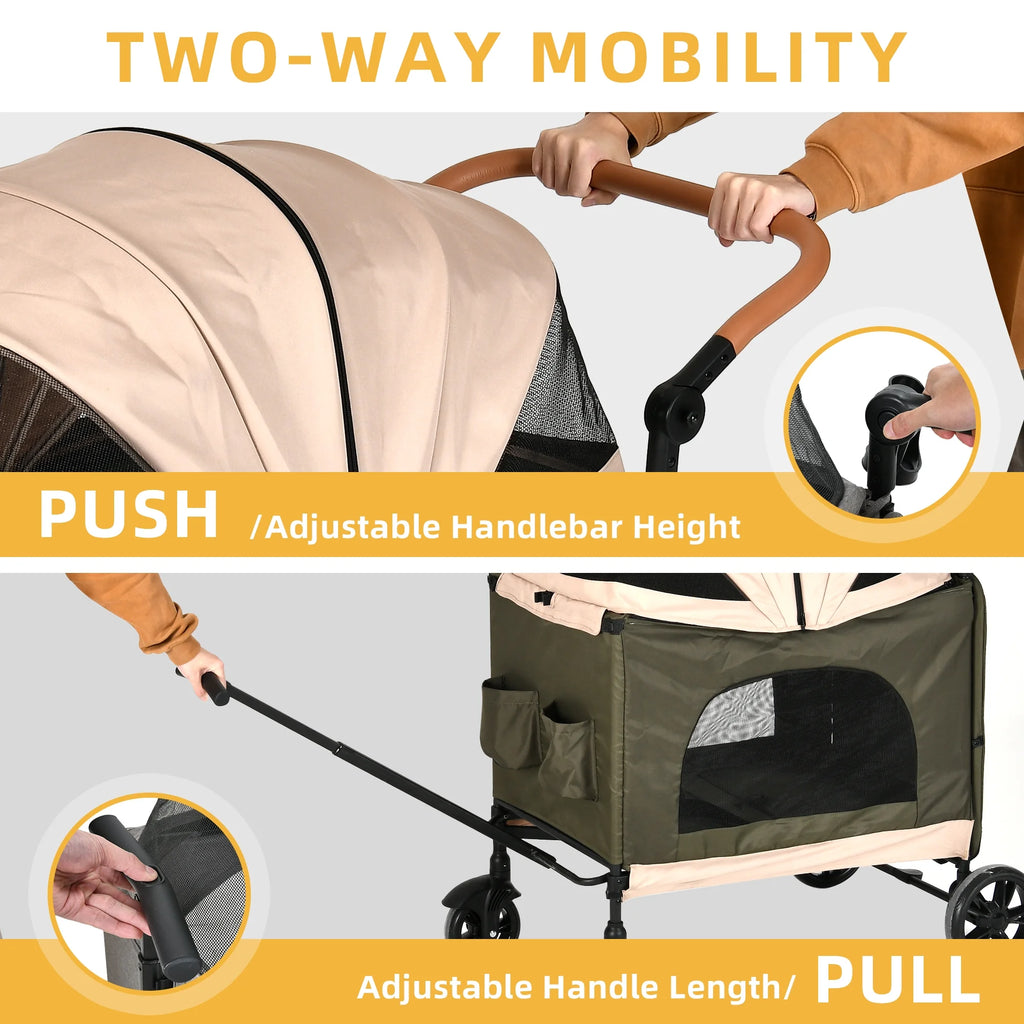 Foldable 4 Wheels Dog Stroller with Storage Basket X893