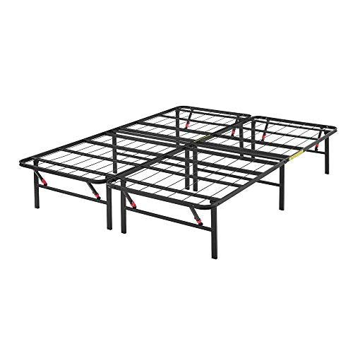 Black Twin Size Foldable Metal Platform Bed Frame with Storage Y2572
