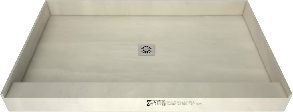 60" x 36" Center Drain Shower Pan Kit with PVC Drain and Grate J41720