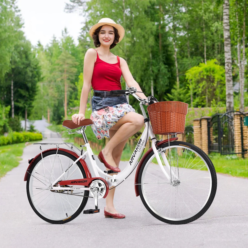 26 Inch White Foldable Cruiser Bike with Basket X601