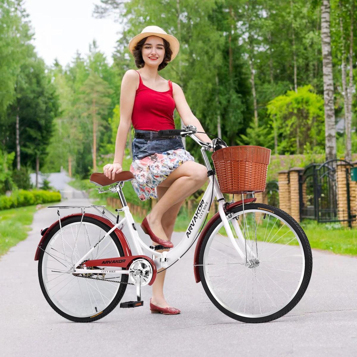 26 Inch White Foldable Cruiser Bike with Basket X601
