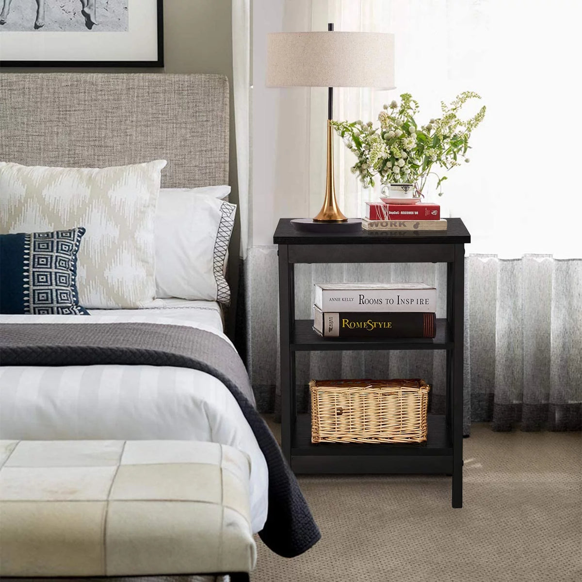 Black 2 Pack Side Table with Storage Shelf I799