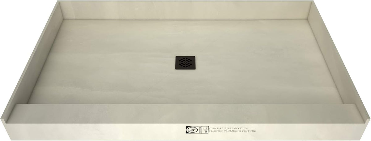 60" x 36" Center Drain Shower Pan Kit with PVC Drain and Grate J41720