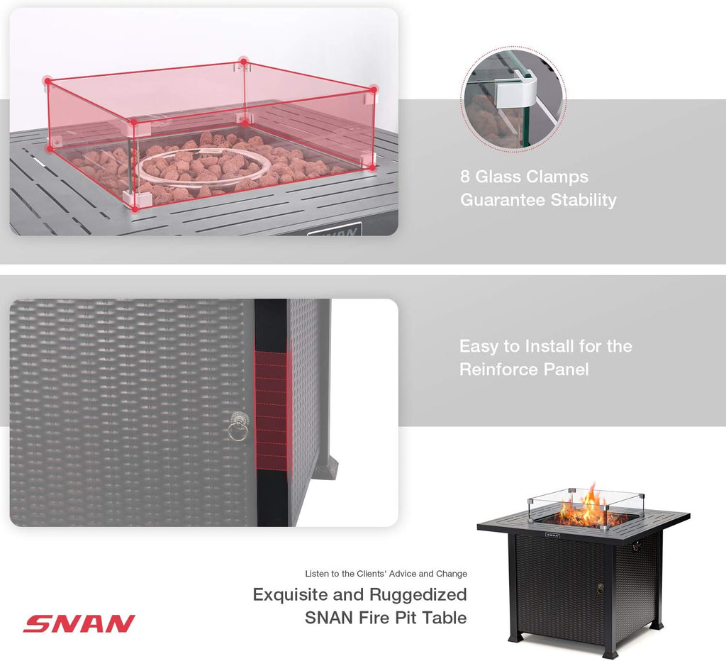 Propane Gas Fire Pit Table 50,000 BTU with Glass Wind Guard F503