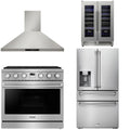 36 Gas Range, Range Hood, Refrigerator and Wine Cooler J718