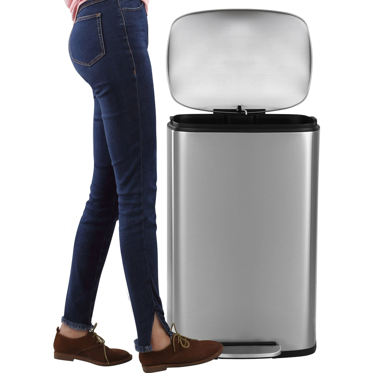 Rectangular 13-Gallon Stainless Steel Trash Can with Soft-Close Lid W880