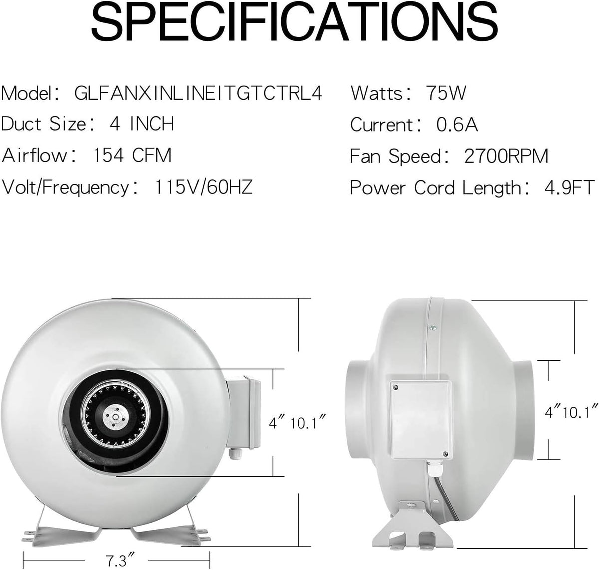 4 Inch 154 CFM Inline Ventilation Fan with Variable Speed Controller and 4” Air Carbon Filter 8 Feet Ducting Combo Set W320399