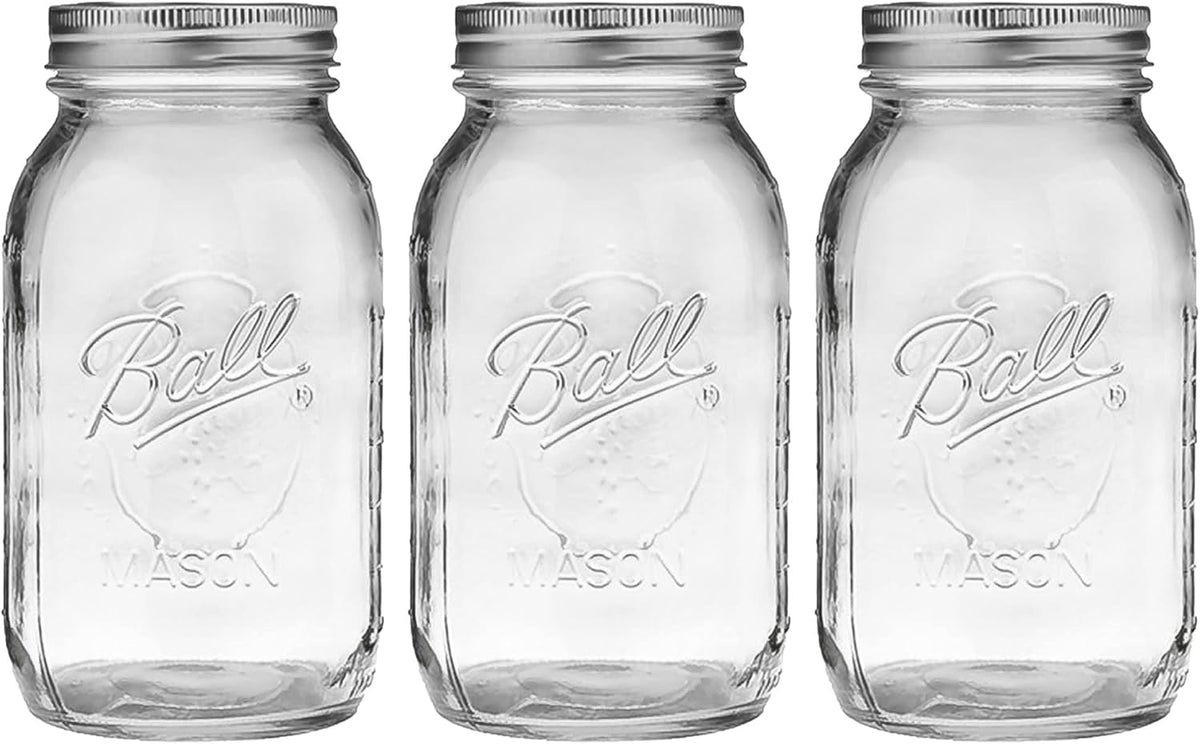 32 oz Mason Jars (3 Pack) with Airtight Lids and Bands D981411