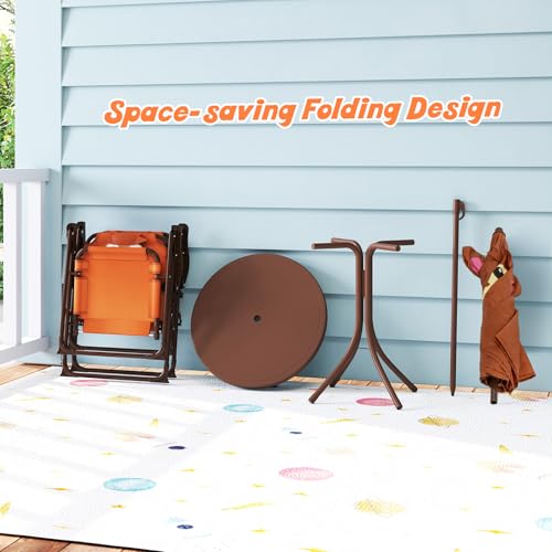 Kids Picnic Table and Chair Set with 2 Folding Chairs & Removable Umbrella I354359