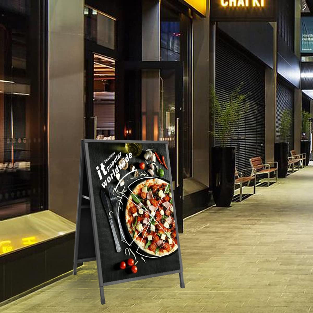 Heavy Duty Double-Sided Folding A-Frame Sidewalk Sign 24x36 Inch Black Coated Steel Metal Frame Only Pack of 2 G507496