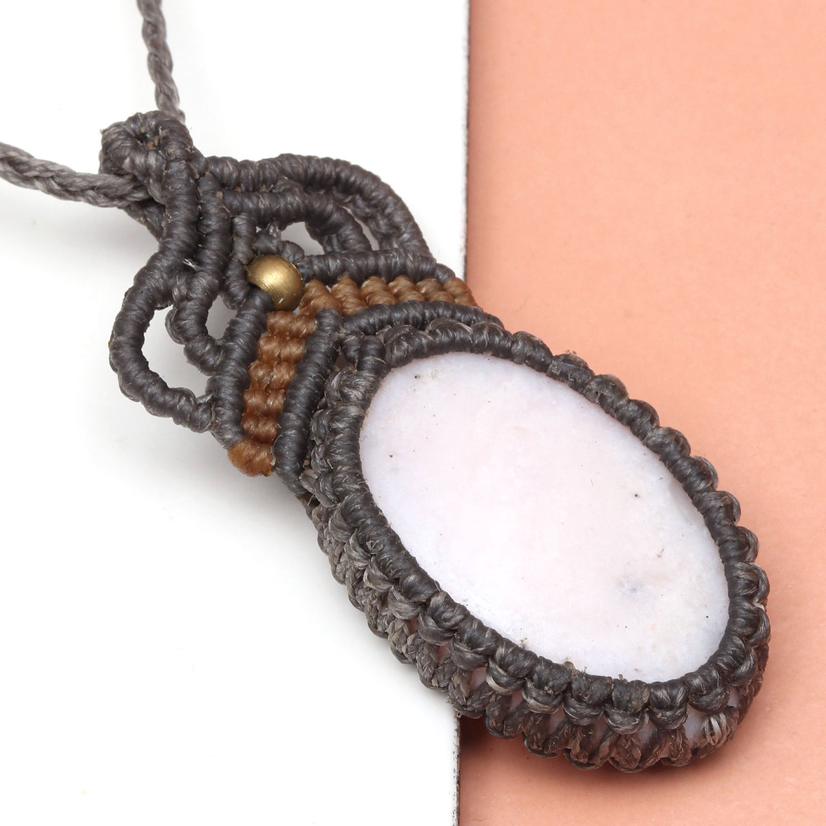 Macrame Pink Opal Gemstone Handmade Necklace K385372