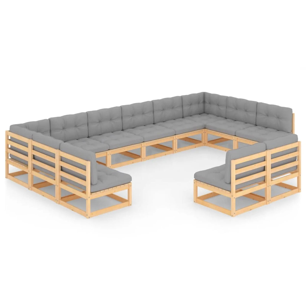 12 Piece Gray Cushioned Pinewood Sectional Outdoor Furniture Set F766584