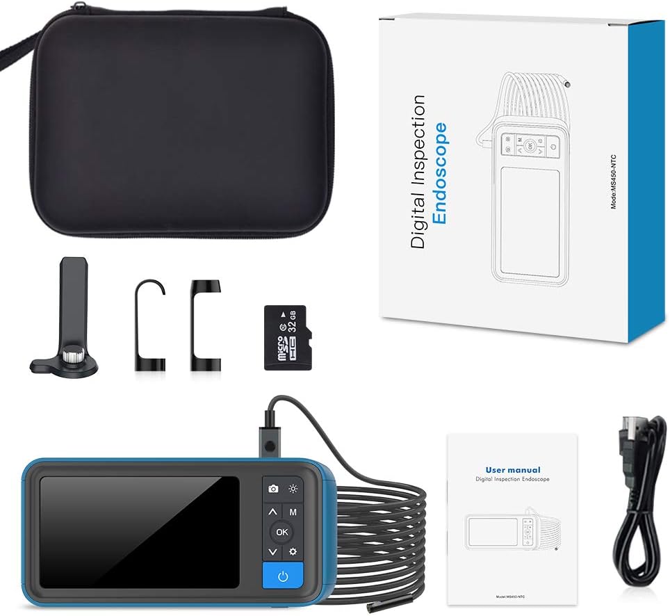 Endoscope 1080P HD Digital Borescope Camera Waterproof 4.5 Inch IPS Screen with 6 LED Lights, Semi-Rigid Cable, 32GB TF Card and Tool Bag (16.5FT) D5798