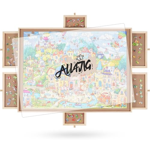 2000 Pieces Rotating Wooden Puzzle Board with 6 Drawers and Cover H8073