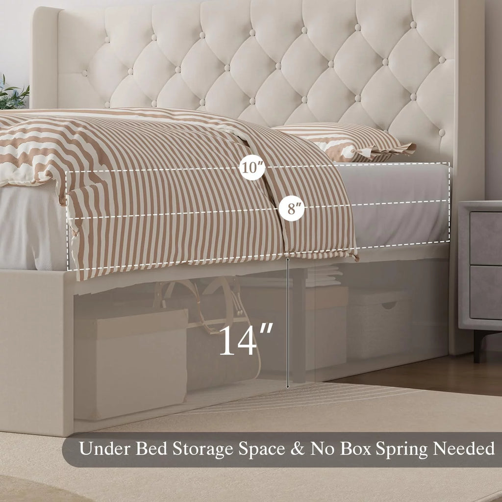 Full Size Lift Up Storage Bed with Wingback Headboard R810163