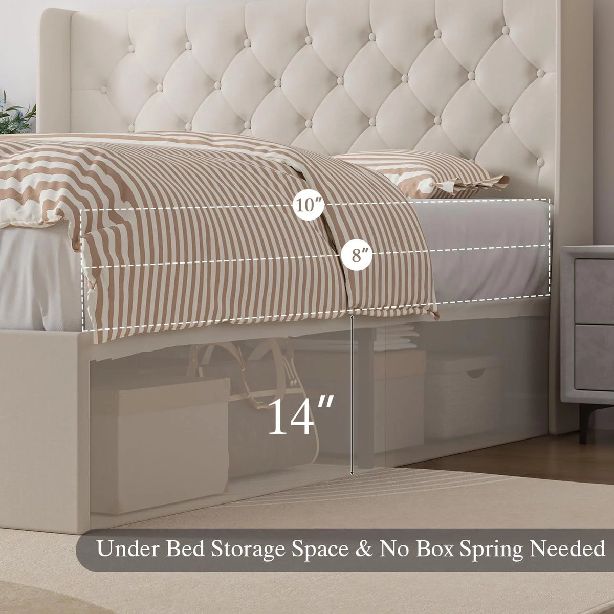 Full Size Lift Up Storage Bed with Wingback Headboard R810163