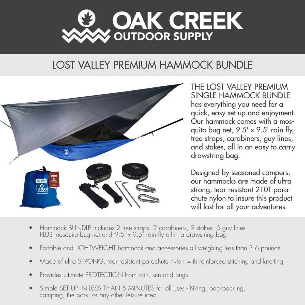 Camping Hammock with Mosquito Net Rain Fly Tree Straps V67714
